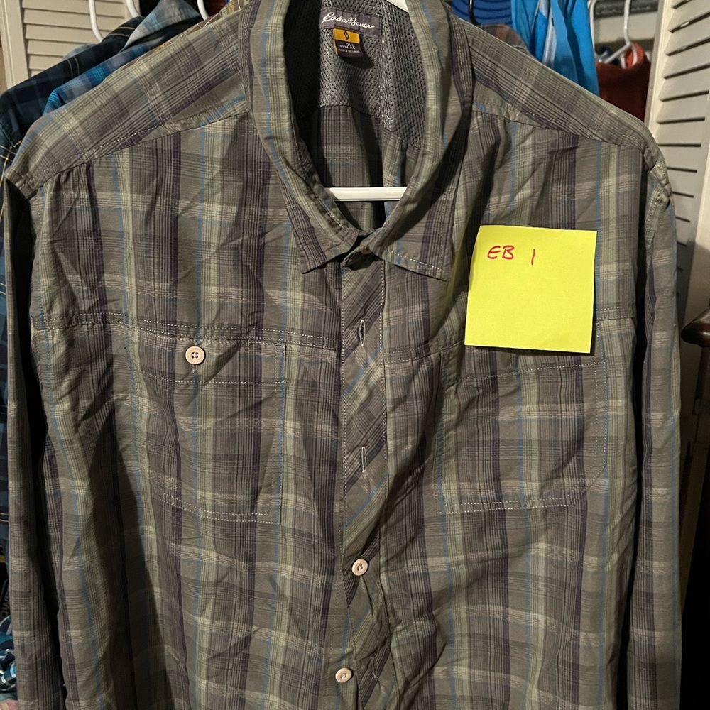 EB1 Eddie Bauer Men’s Travex Long Sleeve Shirt Green Plaid XXL